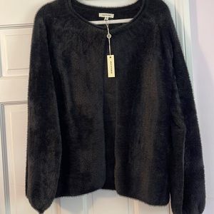 NWT Max Studio black furry open sweater